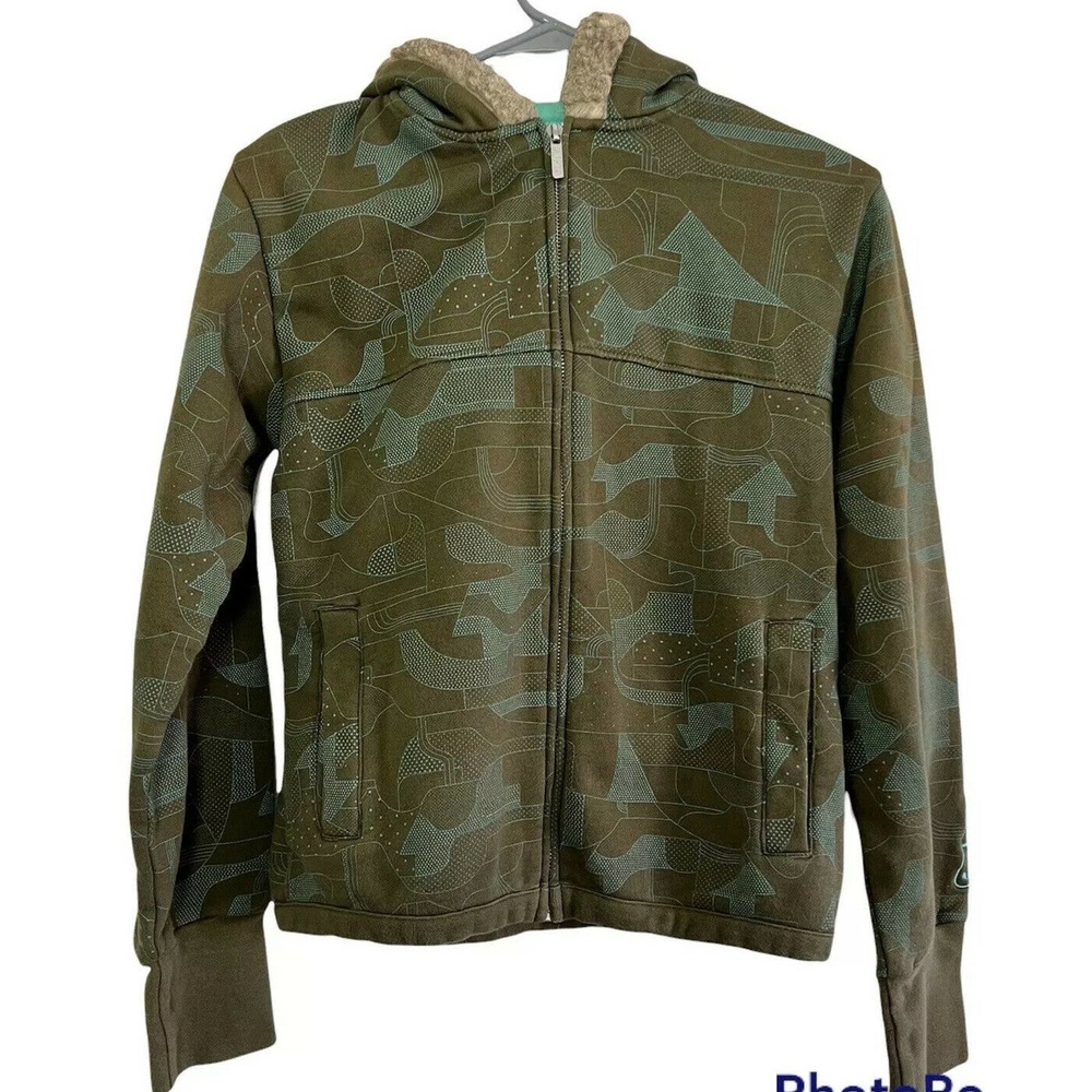 Forum Green Zip-Up Jacket with Hood, Fur Hood Lining Youth Boys Size L mm